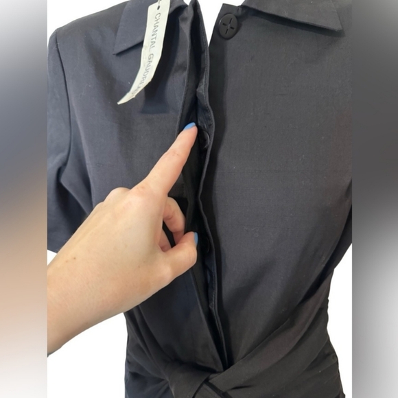 NWT Chantal Gaudreau Made in Italy Black Wrap Front Shirt Dress - Picture 3 of 3